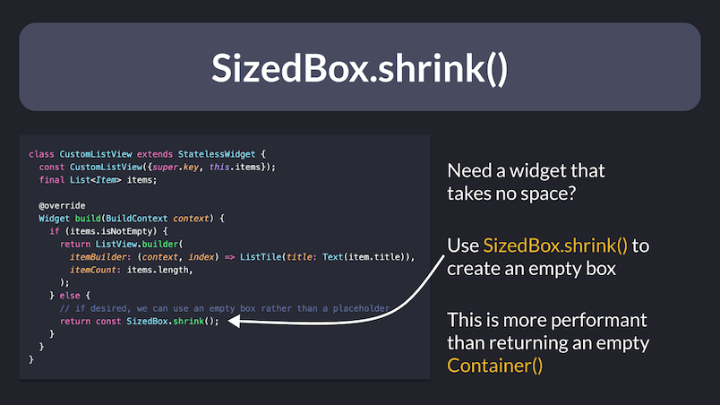 Use SizedBox.shrink() to return an empty box