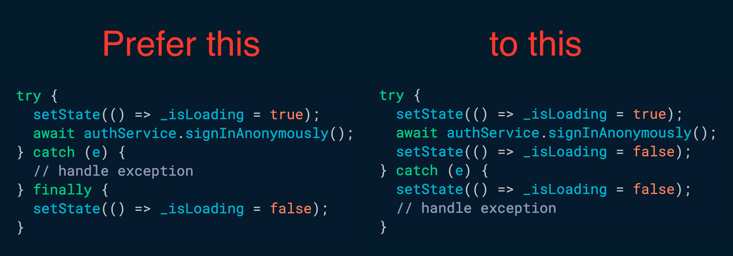 Use a `finally` block for code that should be executed **both** on success and failure.