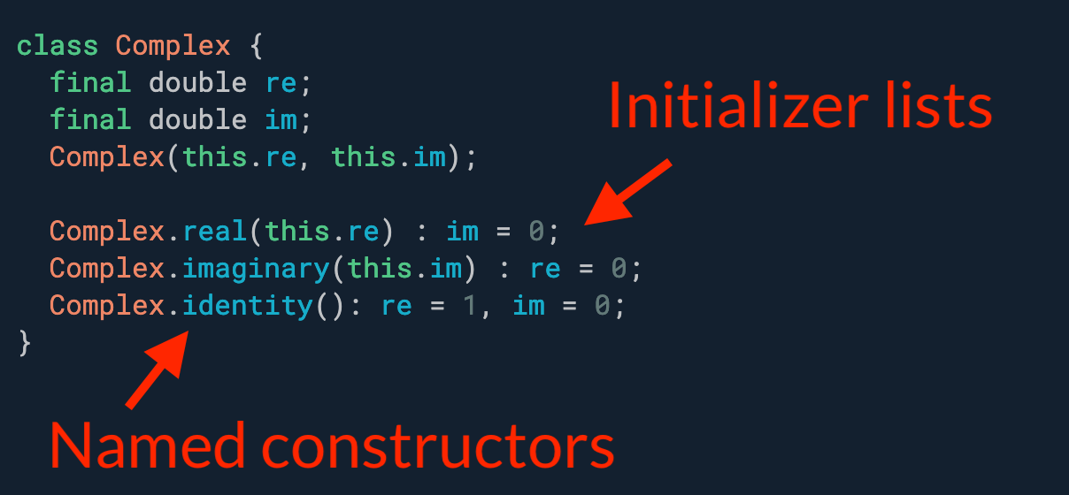 One constructor is not enough? Use named constructors and initializer lists for more ergonomic APIs.