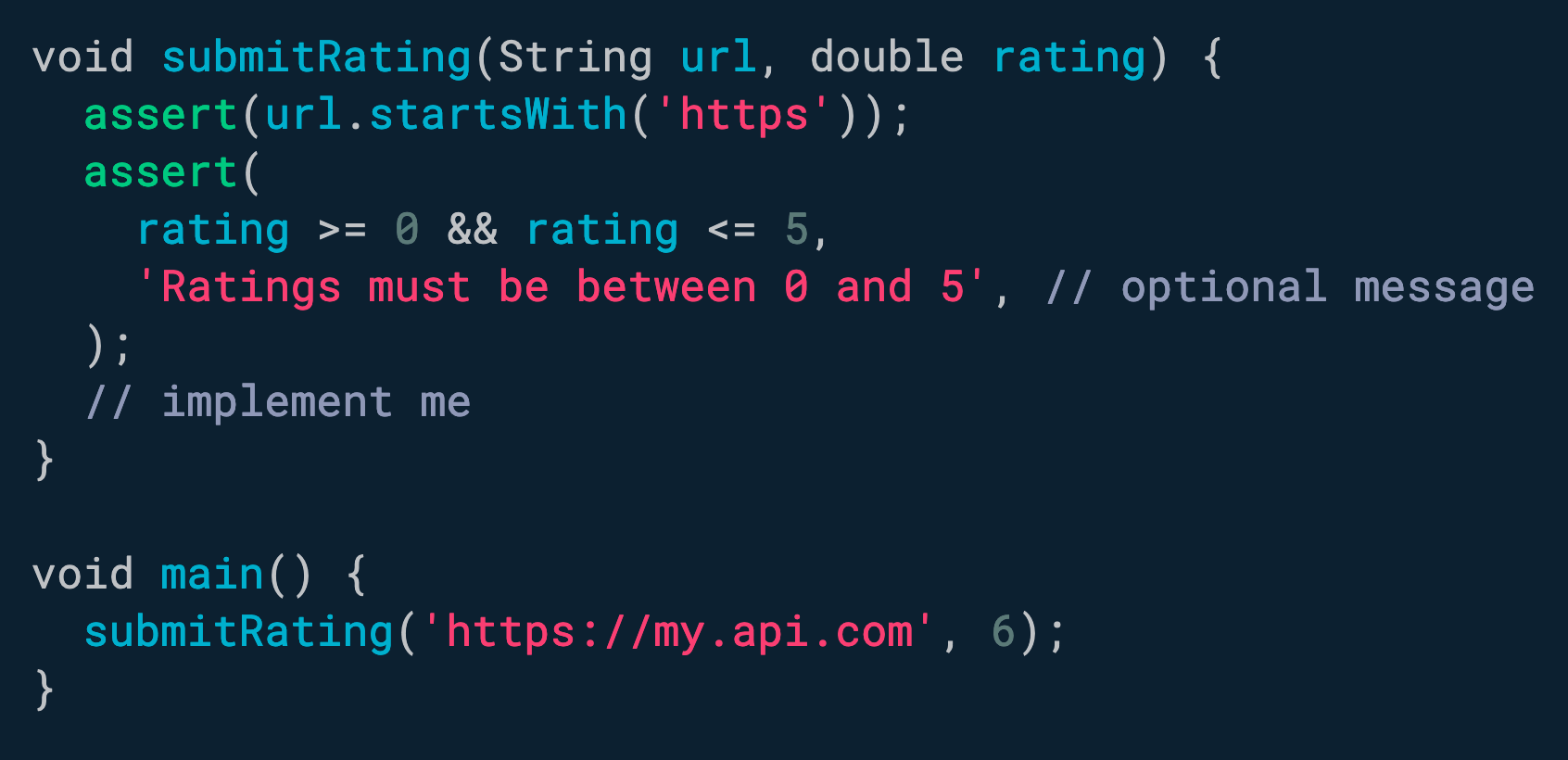 Use asserts to disrupt program execution if a boolean condition is false