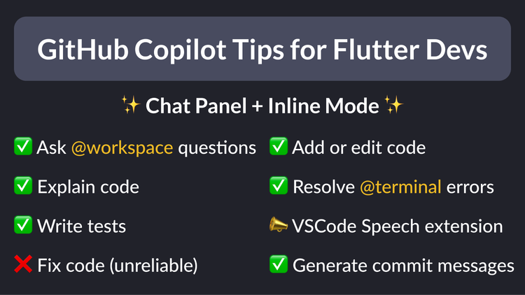 List of GitHub Copilot Tips for Flutter Devs