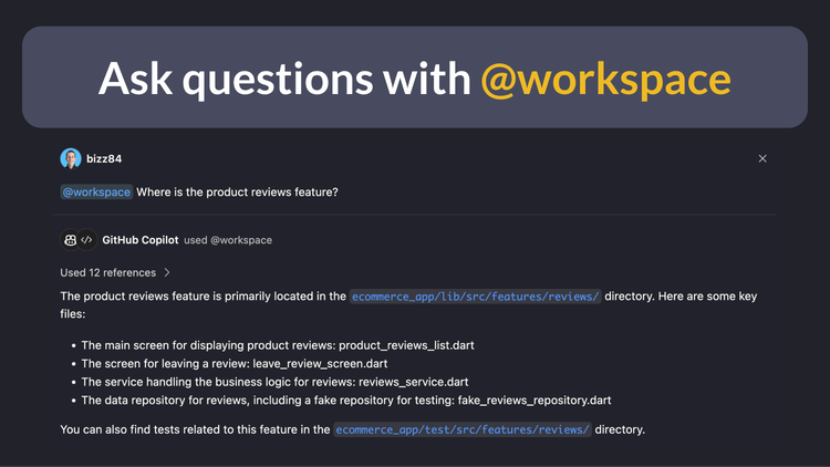 Ask questions with @workspace