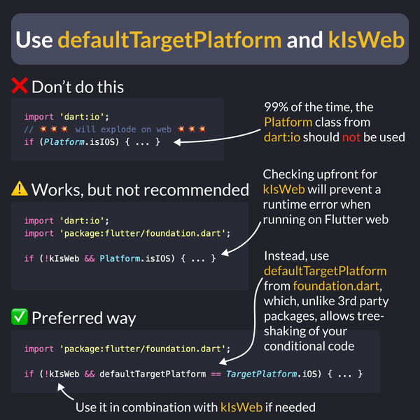 How to check for the current platform using kIsWeb and defaultTargetPlatform