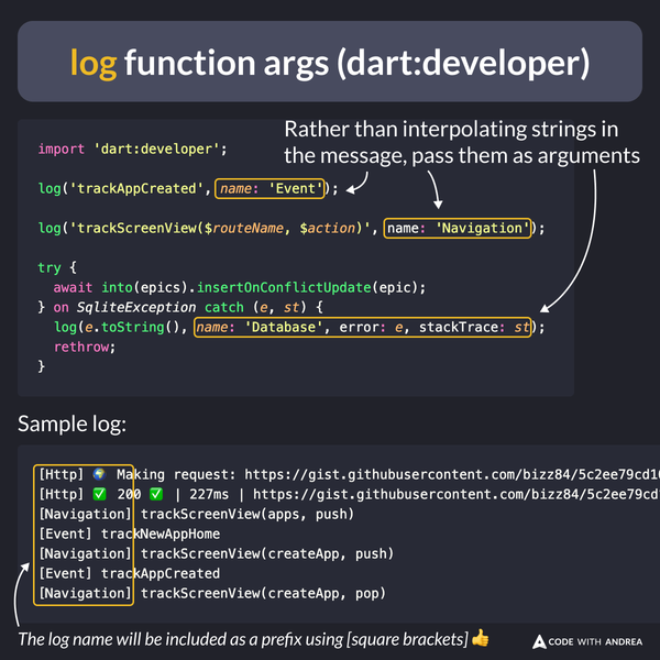 log function args (dart:developer)