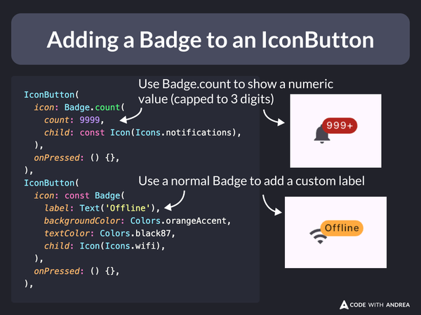The easiest way to add a badge to an IconButton is to use the Badge widget.