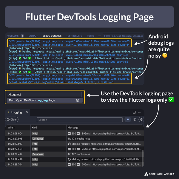 Flutter DevTools Logging Page
