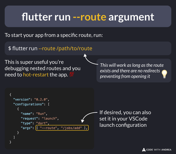 The flutter run --route argument
