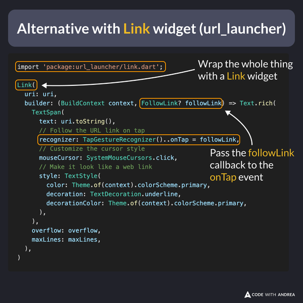 Alternative with Link widget (url_launcher)