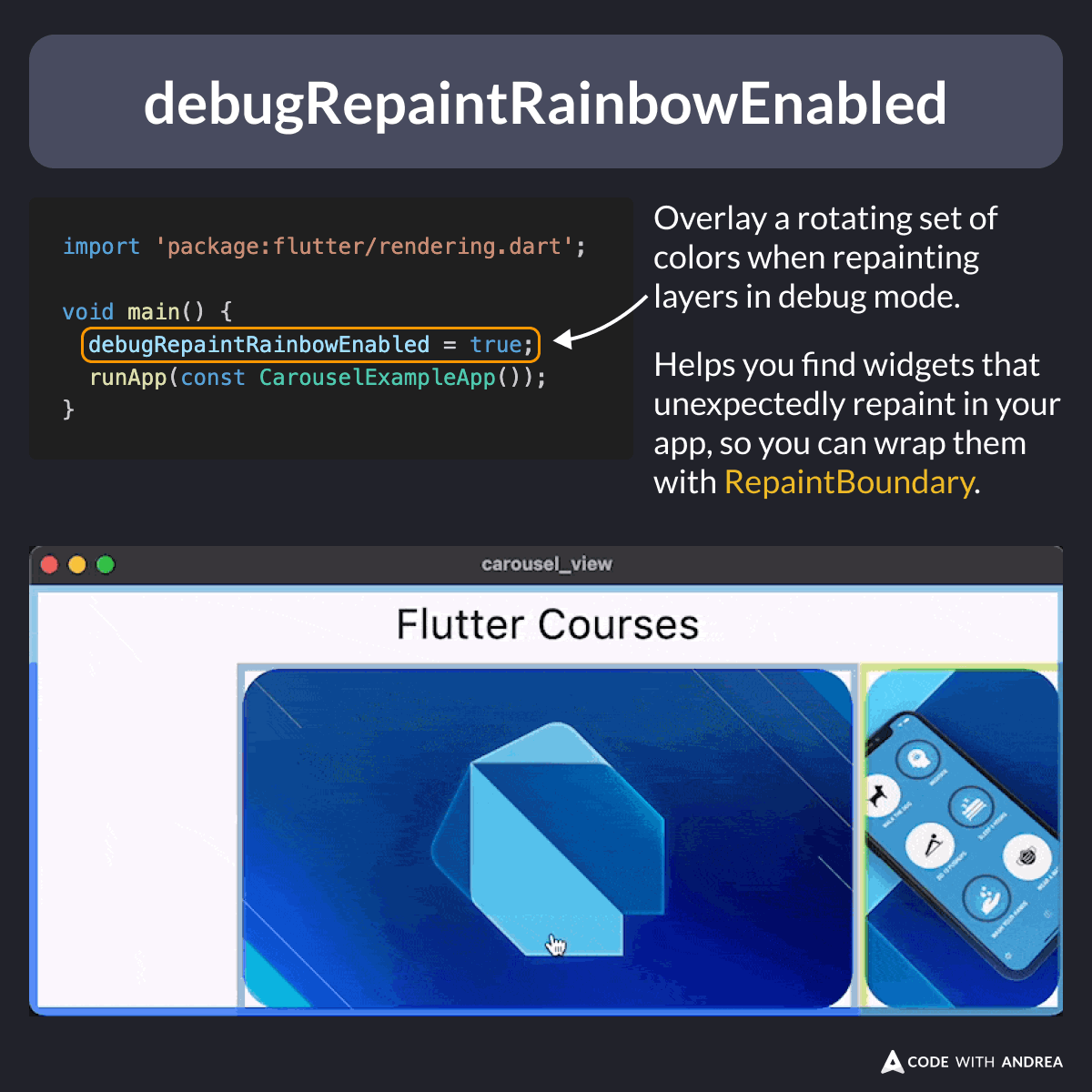 How to use debugRepaintRainbowEnabled