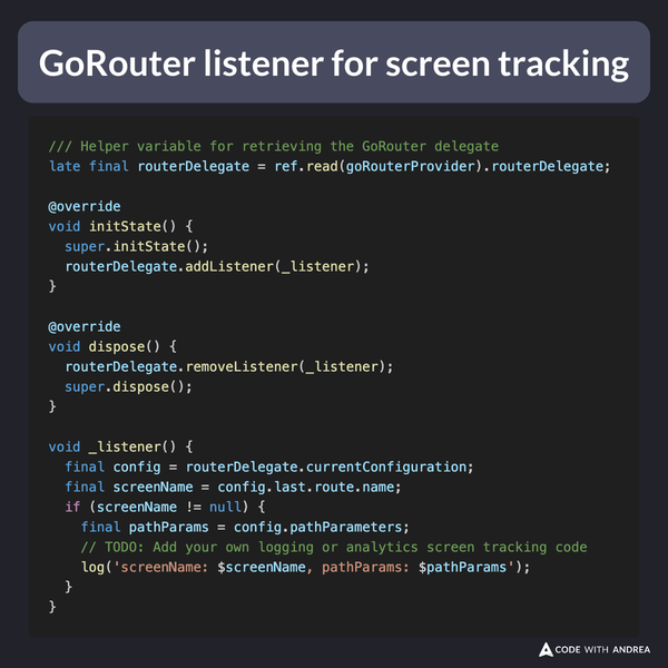 GoRouter Delegate Listener for Screen Tracking