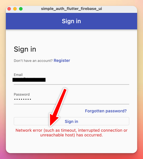 Network error upon sign-in