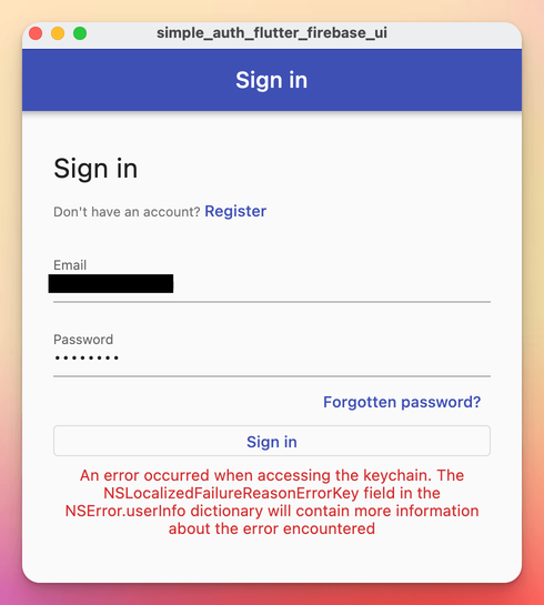 An error occurred when accessing the keychain