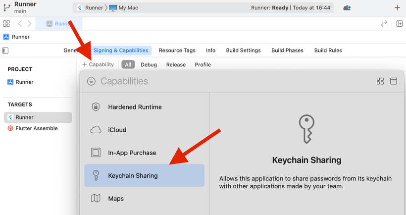 Enabling keychain sharing