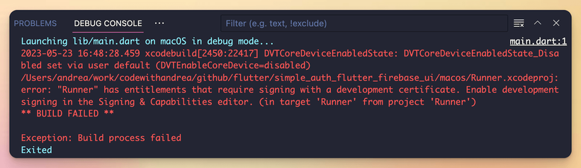 "Runner" has entitlements that require signing with a development certificate
