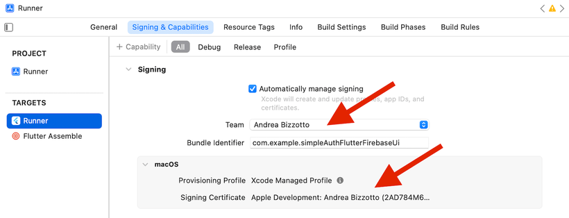 Enabling code signing in Xcode