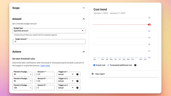 Budget alerts in the Google Cloud Console