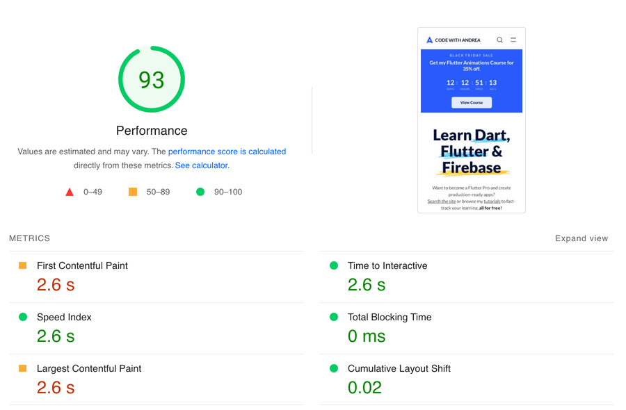 PageSpeed Insights Report (codewithandrea.com, mobile)