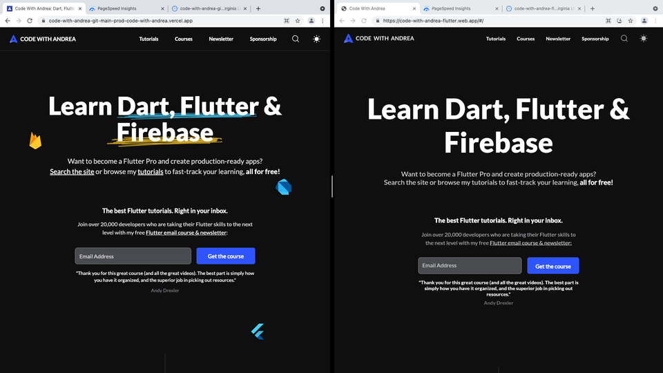 Left: codewithandrea.com. Right: Flutter web clone