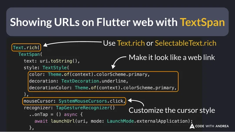 Showing URLs on Flutter web with TextSpan