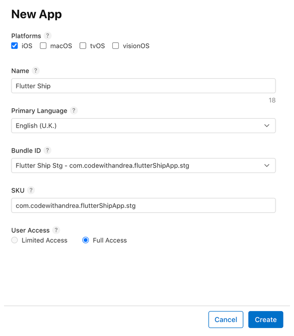 Adding the new app details