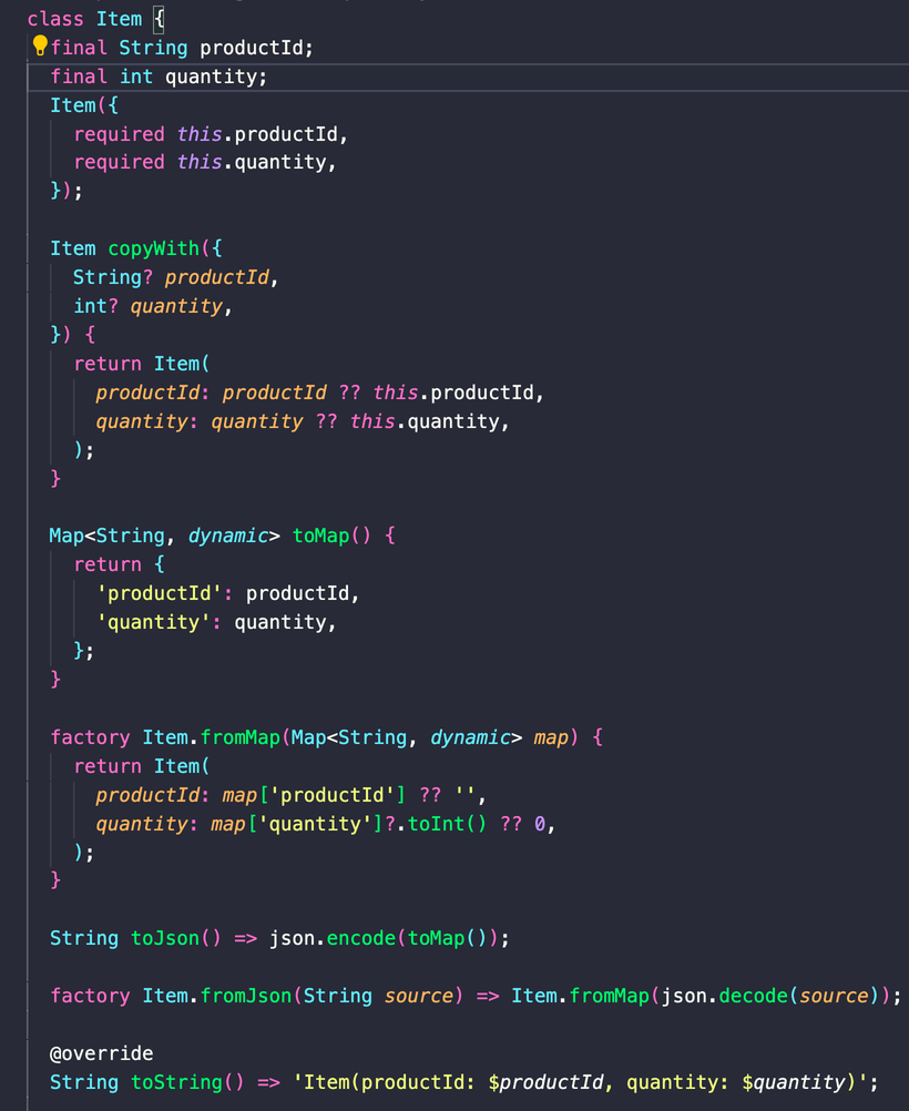 Generated data class code