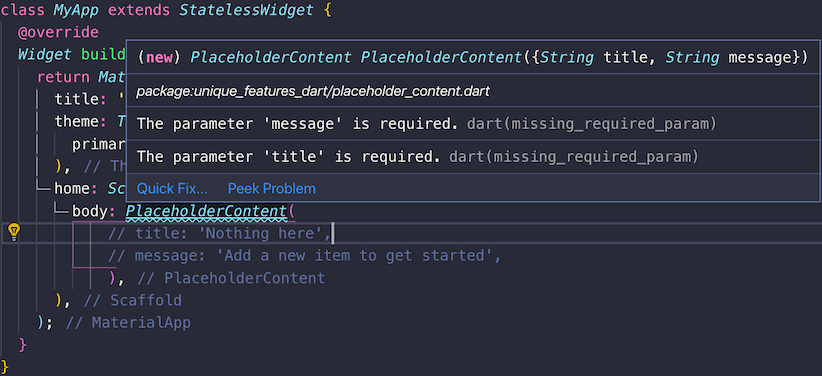 Required parameters warning
