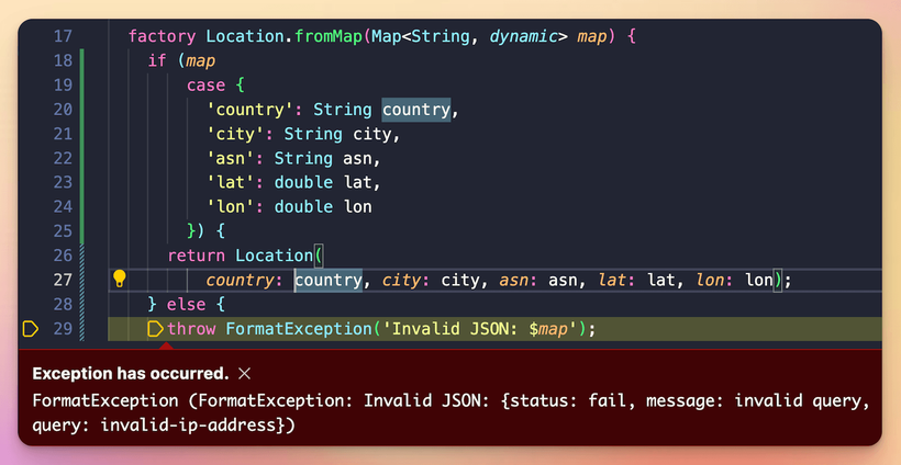 An example exception that was not handled and caught at runtime