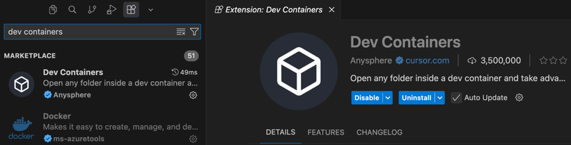 Cursor Dev Containers extension