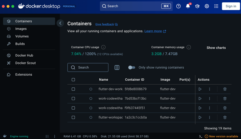 Docker Desktop running