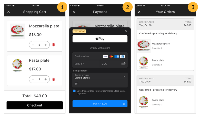 A checkout flow using a native payment sheet on mobile