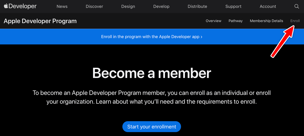 Apple Developer Program: enrollment page