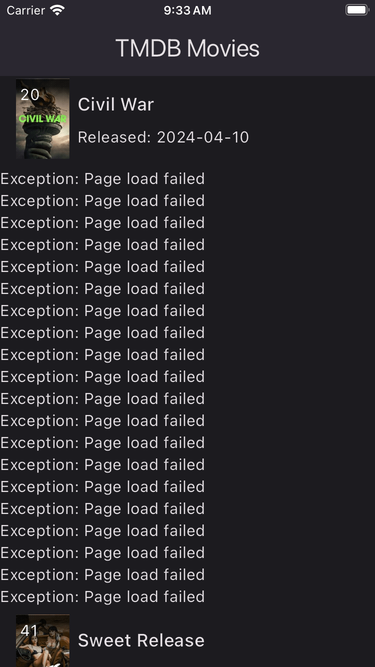 Naive error UI: the error text appears 20 times for a given page
