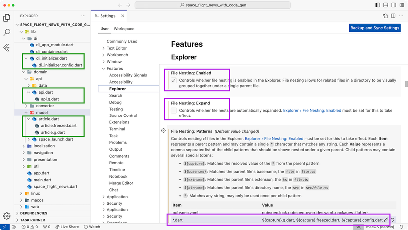 Configuring generated files nesting in VSCode