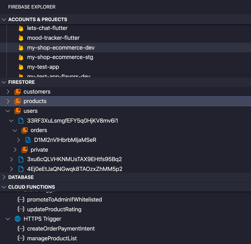 Firebase explorer panel