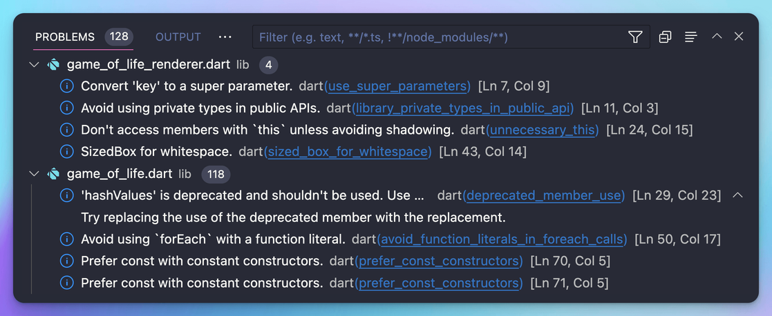 Flutter analyze warnings after updating an old project to the latest lint rules