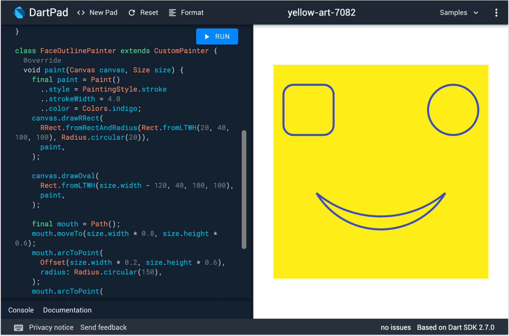 Happy face on screen with CustomPainter