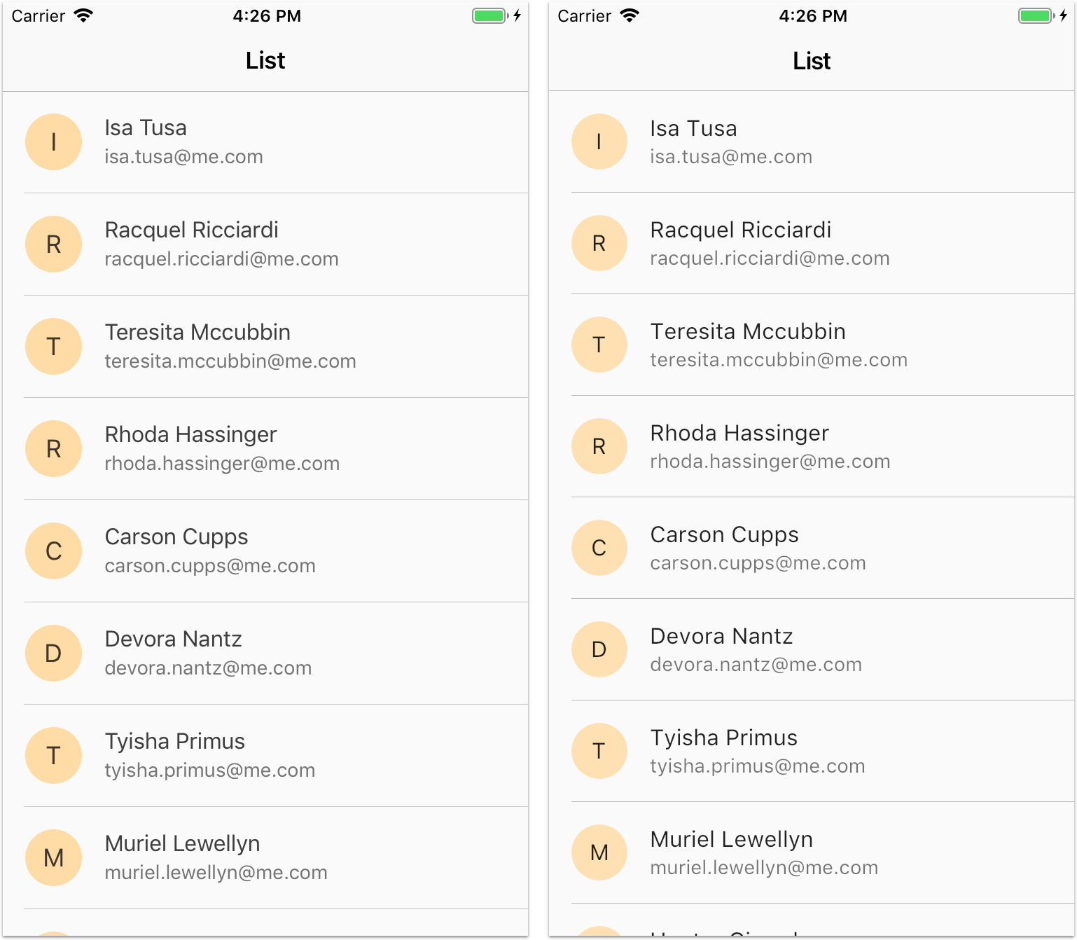 Contact list app. Which is iOS? Which is Flutter?