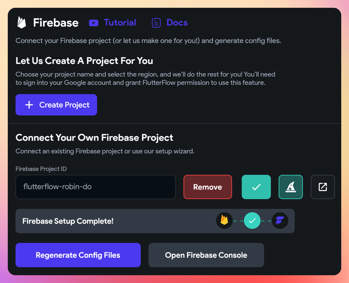 Firebase setup screen
