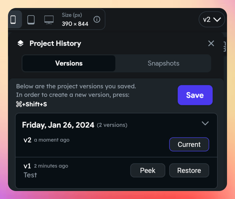 Project History window