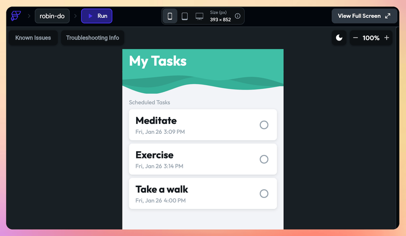 Preview of the Robin Do template app
