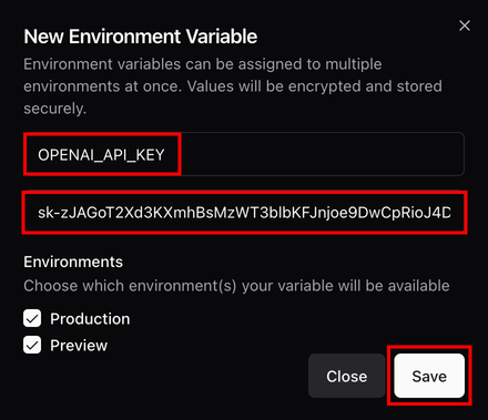 Saving the OPENAI_API_KEY in the Globe project settings