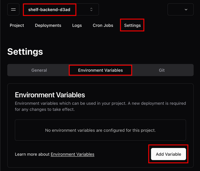 Adding an environment variable in the Globe project settings