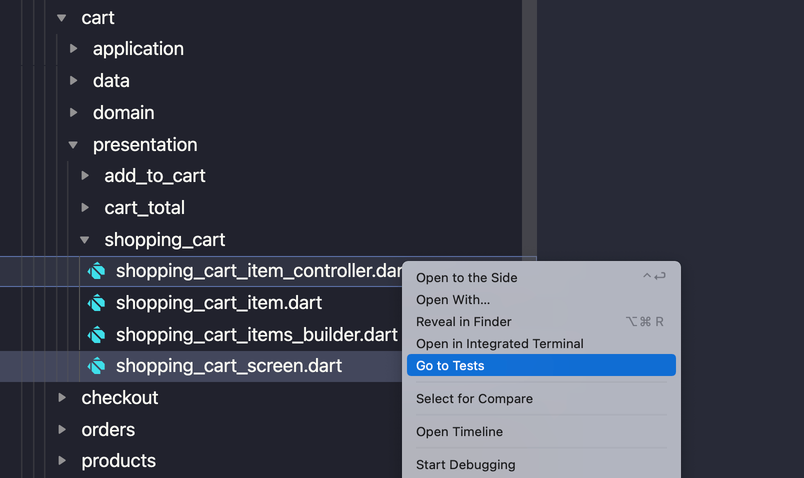 VSCode option to Go to Tests from any file in the "lib" folder
