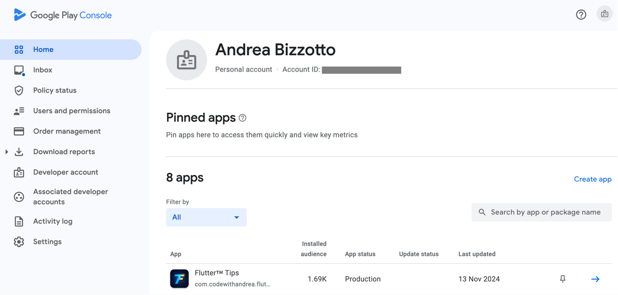 Google Play Console dashboard
