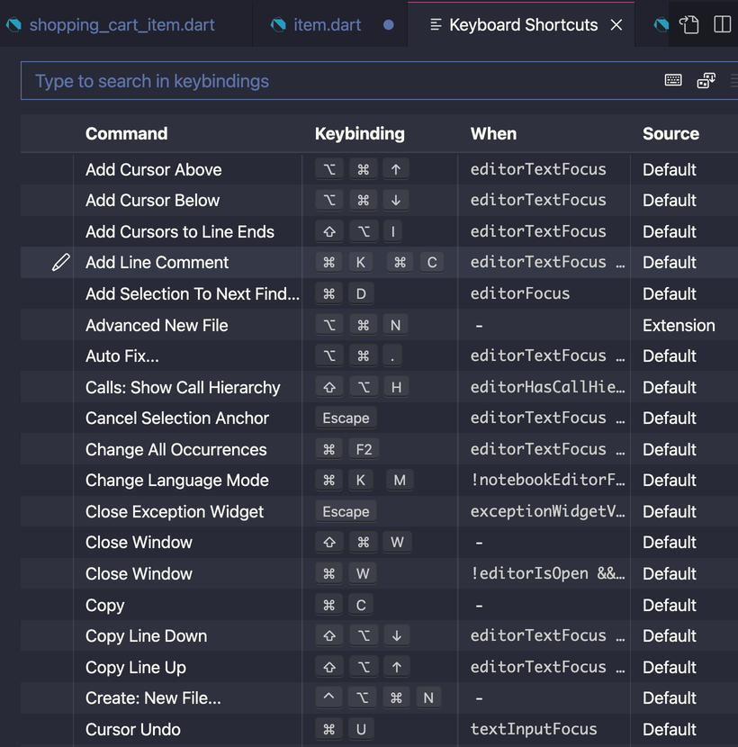 Show all the keyboard shortcuts