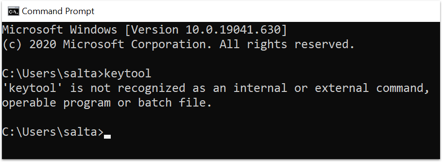 'keytool' is not recognized as an internal or external command,
operable program or batch file.