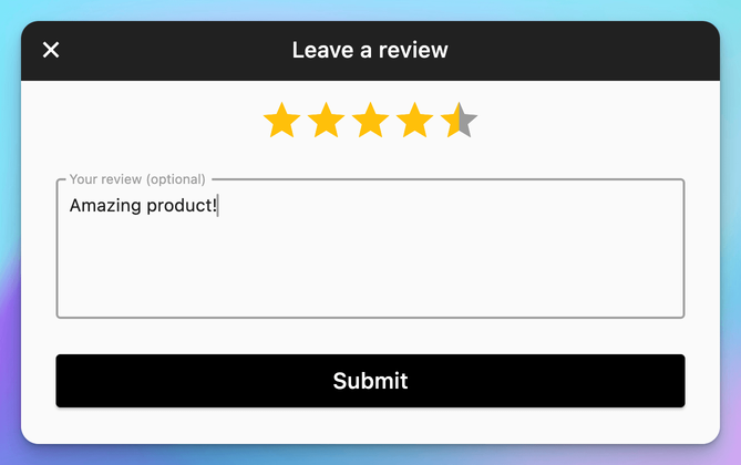 Example UI to leave a review for a given product