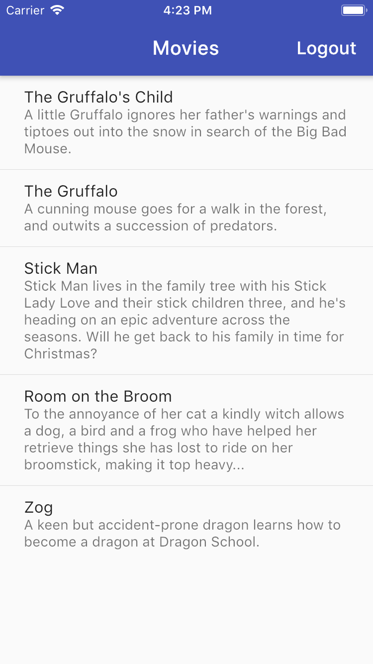 Single list of movies