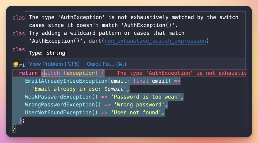 Switch expression will generate a non_exhaustive_switch_expression error if the base class is not sealed
