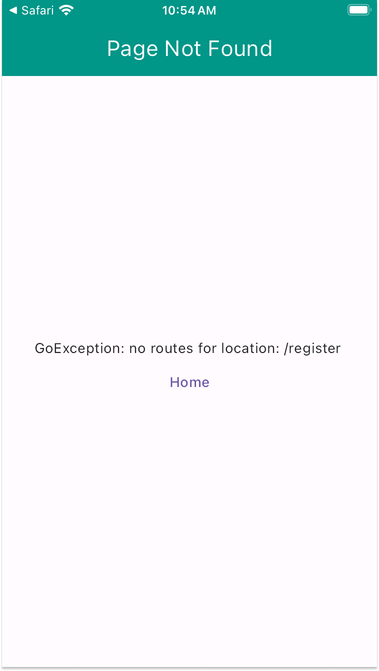 The default page not found screen when a route is missing